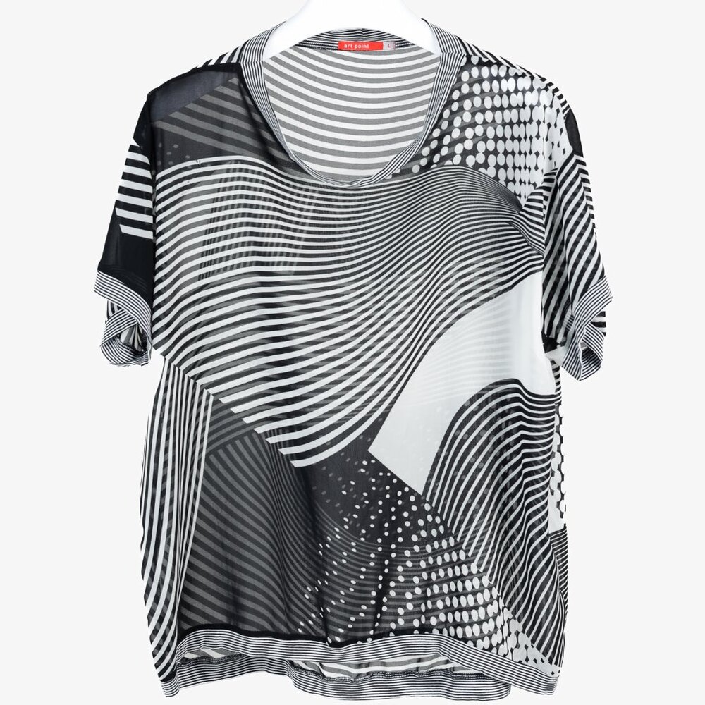 Art Point Black & White Striped Polka-Dot Chiffon Blouse